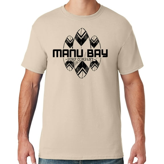 Mens Manu Bay Surf Company BLACK SURFBOARDS T-shirt, Medium Sandstone