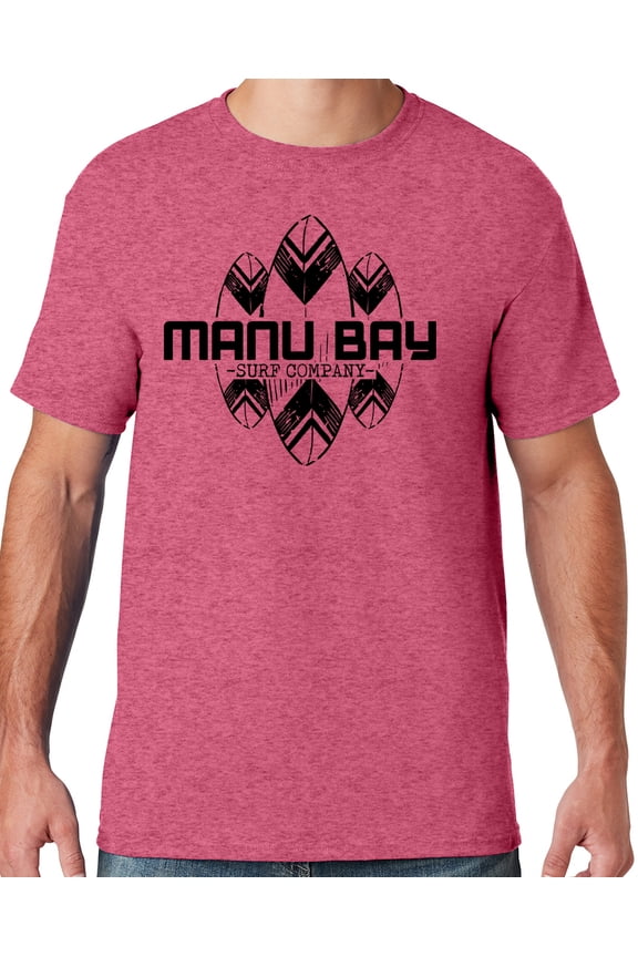 Mens Manu Bay Surf Company BLACK SURFBOARDS T-shirt, Medium Vintage Heather Red