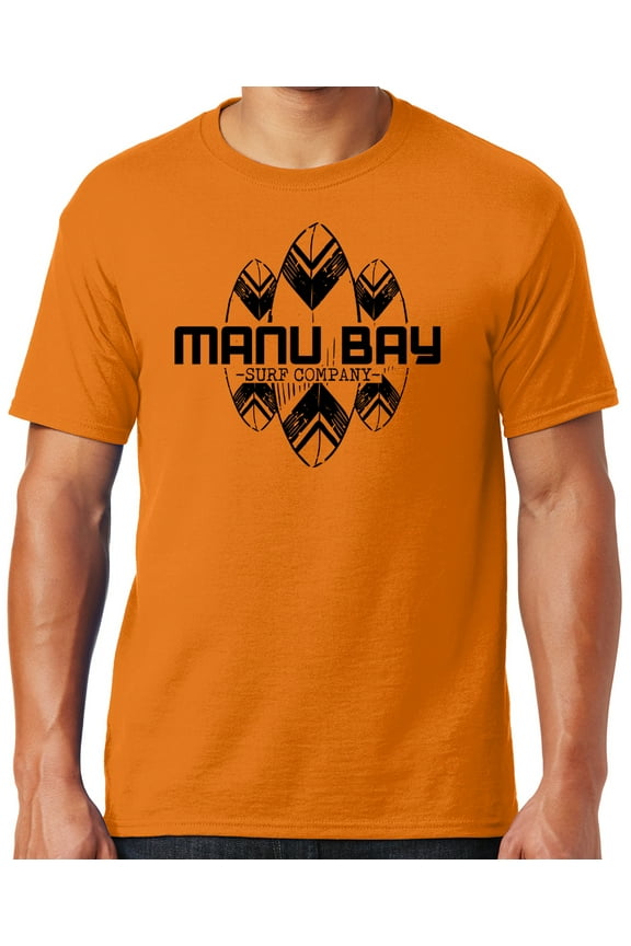 Mens Manu Bay Surf Company BLACK SURFBOARDS T-shirt, XL Tennessee Orange