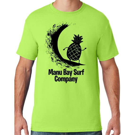 Mens Manu Bay Surf Company BLACK SURFING PINEAPPLE T-shirt, 4XL Neon Green