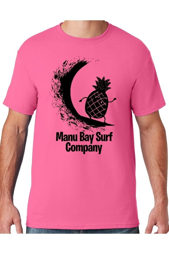 Mens Manu Bay Surf Company BLACK SURFING PINEAPPLE T-shirt, 4XL Neon Pink