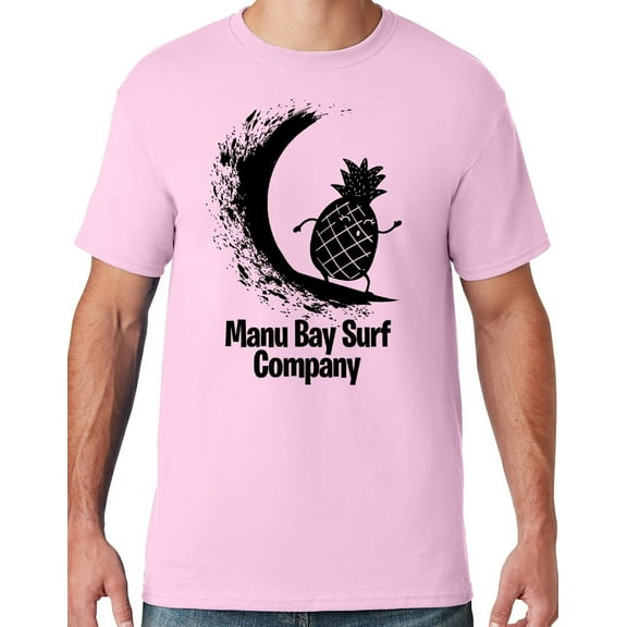 Mens Manu Bay Surf Company BLACK SURFING PINEAPPLE T-shirt, Small Classic Pink