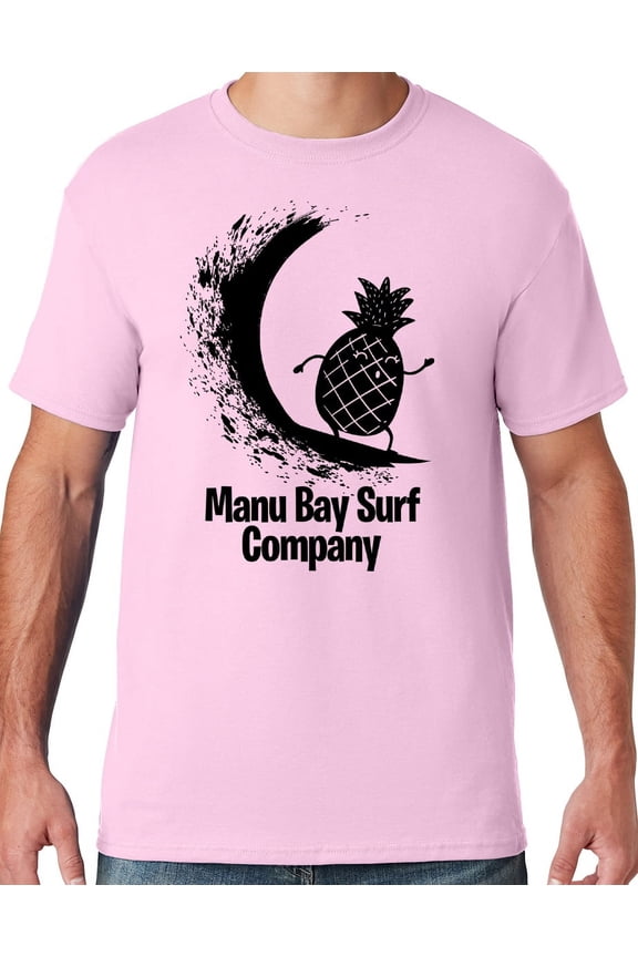 Mens Manu Bay Surf Company BLACK SURFING PINEAPPLE T-shirt, Small Classic Pink