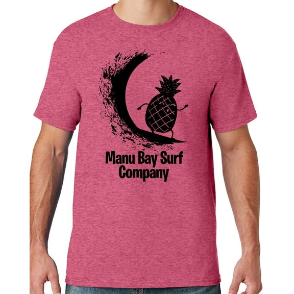 Mens Manu Bay Surf Company BLACK SURFING PINEAPPLE T-shirt, Small Vintage Heather Red