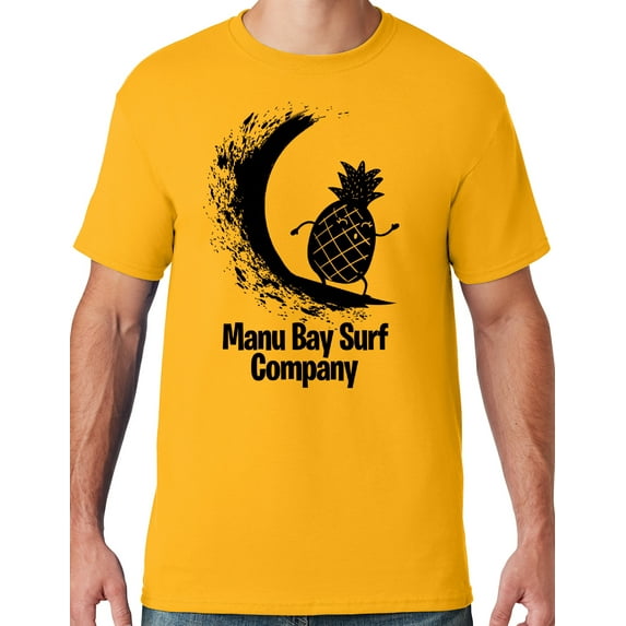 Mens Manu Bay Surf Company BLACK SURFING PINEAPPLE T-shirt, XL Gold