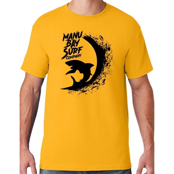 Mens Manu Bay Surf Company BLACK SURFING SHARK T-shirt, 5XL Gold