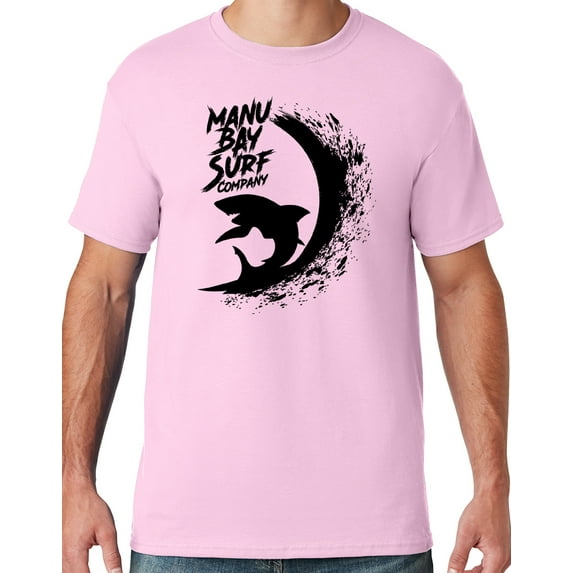 Mens Manu Bay Surf Company BLACK SURFING SHARK T-shirt, XL Classic Pink