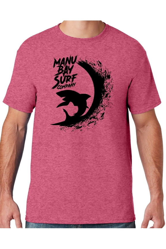 Mens Manu Bay Surf Company BLACK SURFING SHARK T-shirt, XL Vintage Heather Red
