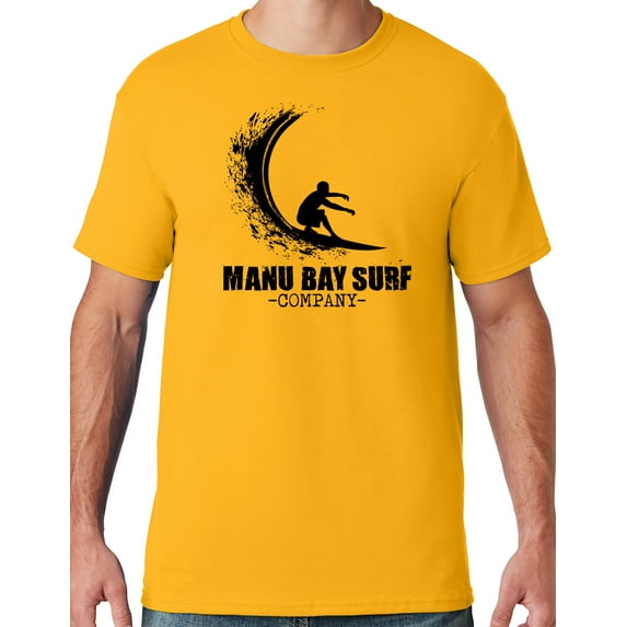 Mens Manu Bay Surf Company BLACK WAVE T-shirt, 2XL Gold