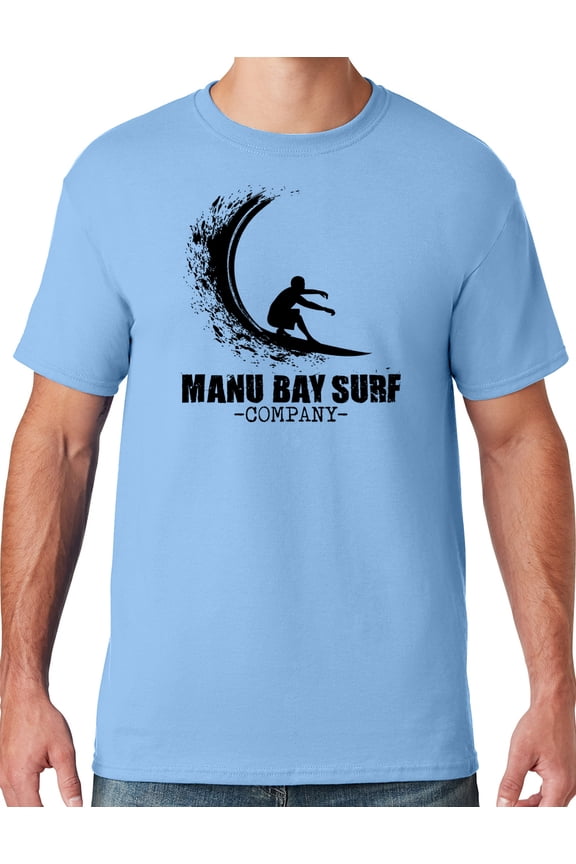 Mens Manu Bay Surf Company BLACK WAVE T-shirt, 4XL Light Blue