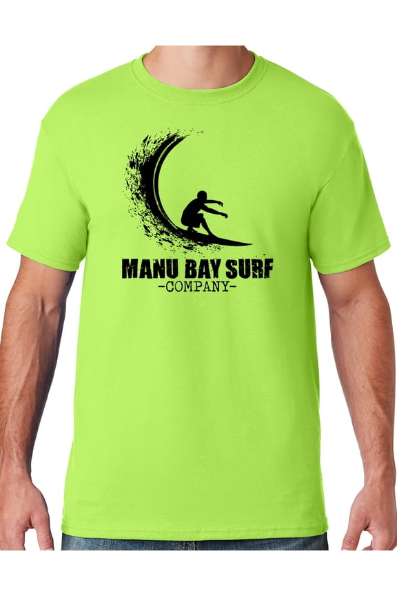 Mens Manu Bay Surf Company BLACK WAVE T-shirt, 4XL Neon Green
