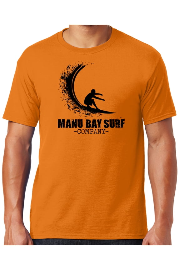 Mens Manu Bay Surf Company BLACK WAVE T-shirt, 4XL Tennessee Orange