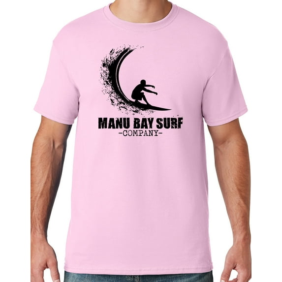Mens Manu Bay Surf Company BLACK WAVE T-shirt, Medium Classic Pink