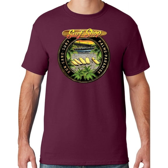 Mens Manu Bay Surf Company CIRCLE SURFING T-shirt, 3XL Maroon