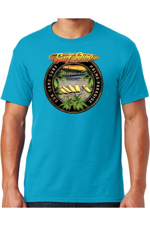 Mens Manu Bay Surf Company CIRCLE SURFING T-shirt, Large Cali Blue