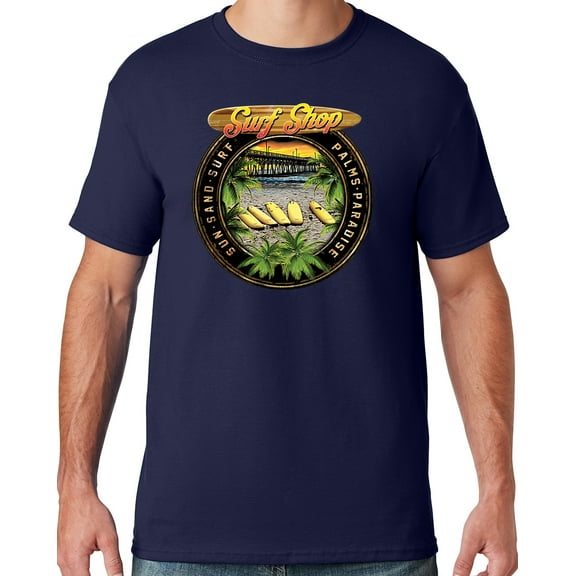 Mens Manu Bay Surf Company CIRCLE SURFING T-shirt, Large Navy Blue