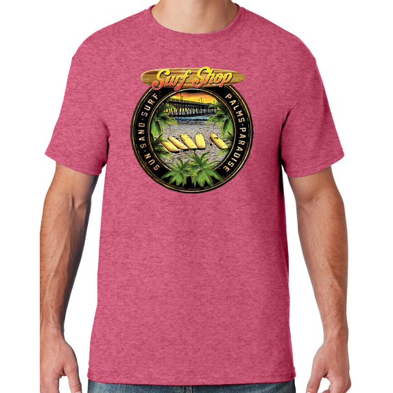 Mens Manu Bay Surf Company CIRCLE SURFING T-shirt, Medium Vintage Heather Red