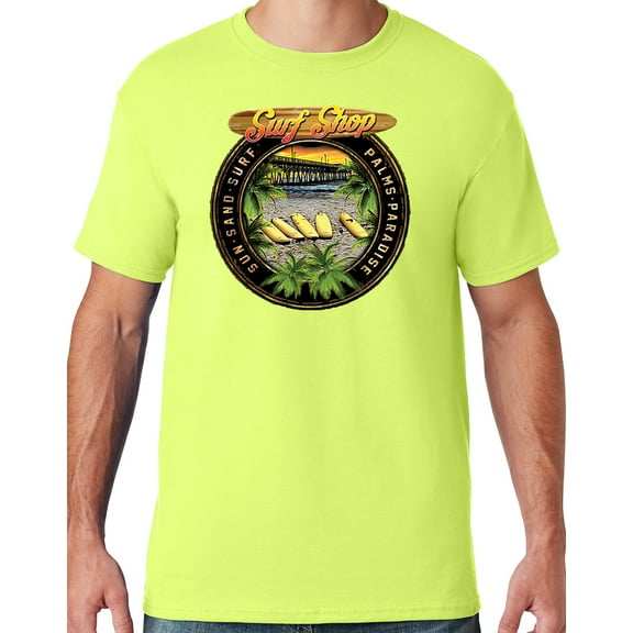 Mens Manu Bay Surf Company CIRCLE SURFING T-shirt, Small Safety Green