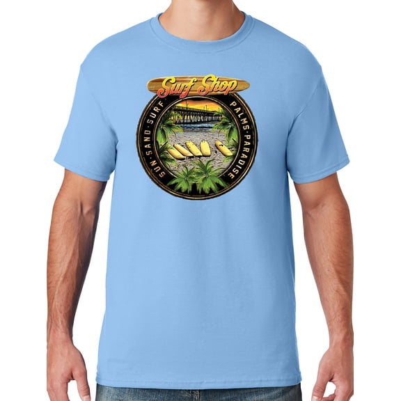 Mens Manu Bay Surf Company CIRCLE SURFING T-shirt, XL Light Blue