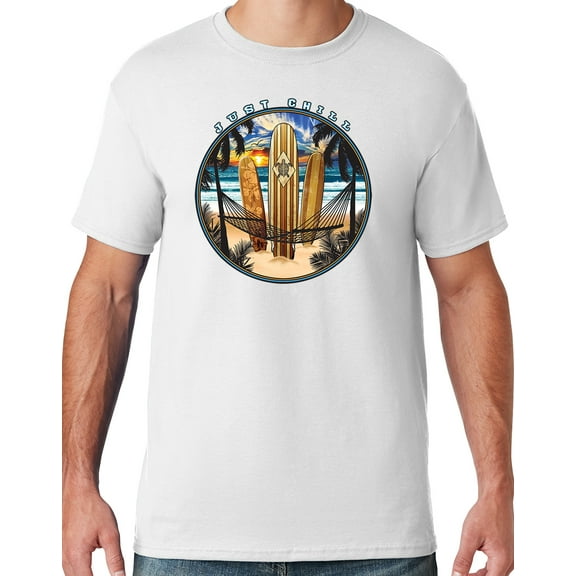 Mens Manu Bay Surf Company JUST CHILL SURFING T-shirt, 4XL White