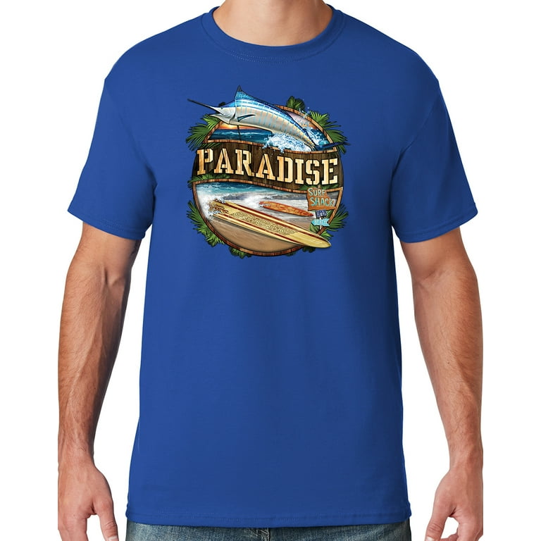 Mens Manu Bay Surf Company PARADISE SURF SHACK MARLIN T-shirt, 3XL Royal  Blue 
