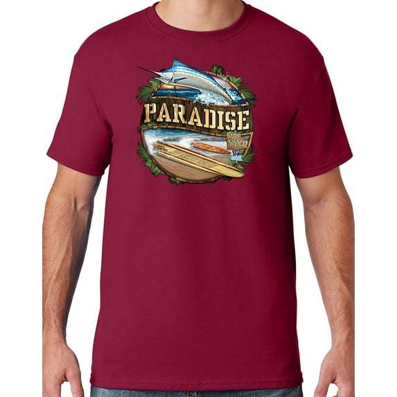 Mens Manu Bay Surf Company PARADISE SURF SHACK MARLIN T-shirt, 4XL Cardinal Red