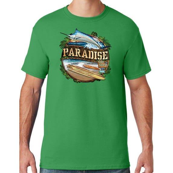 Mens Manu Bay Surf Company PARADISE SURF SHACK MARLIN T-shirt, Large Kelly Green