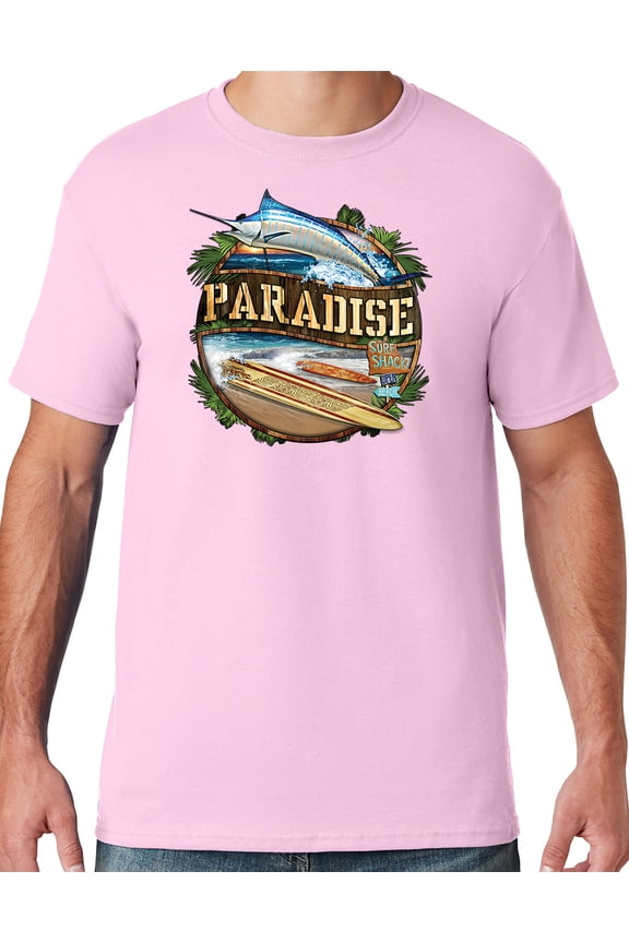 Mens Manu Bay Surf Company PARADISE SURF SHACK MARLIN T-shirt, Medium Classic Pink