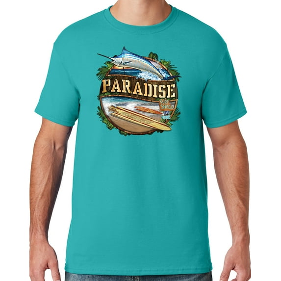 Mens Manu Bay Surf Company PARADISE SURF SHACK MARLIN T-shirt, Medium Jade