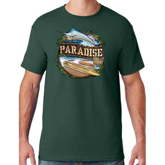 Mens Manu Bay Surf Company PARADISE SURF SHACK MARLIN T-shirt, XL Forest Green
