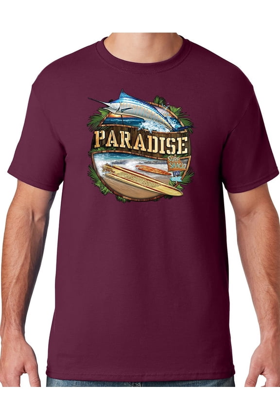Mens Manu Bay Surf Company PARADISE SURF SHACK MARLIN T-shirt, XL Maroon