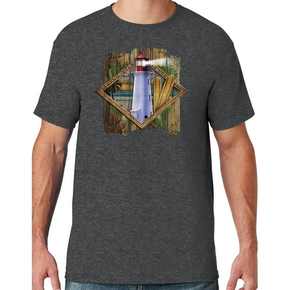 Mens Manu Bay Surf Company SURF LIGHTHOUSE T-shirt, 2XL Black Heather