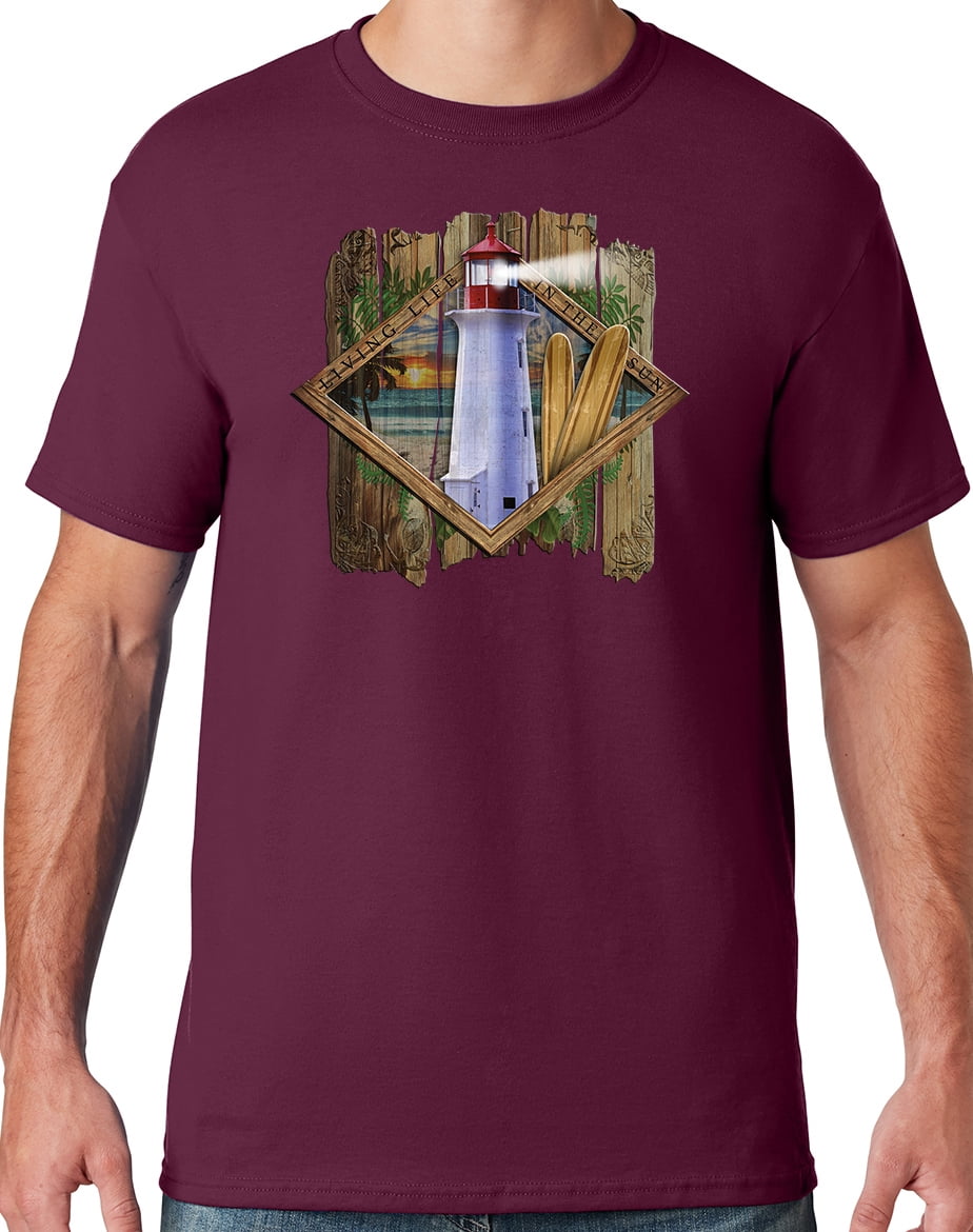 Mens Manu Bay Surf Company SURF LIGHTHOUSE T-shirt, 2XL Maroon