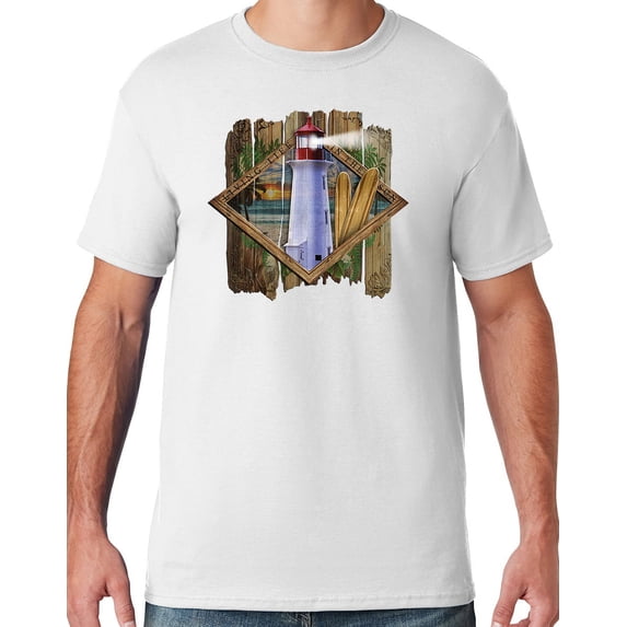 Mens Manu Bay Surf Company SURF LIGHTHOUSE T-shirt, Medium White