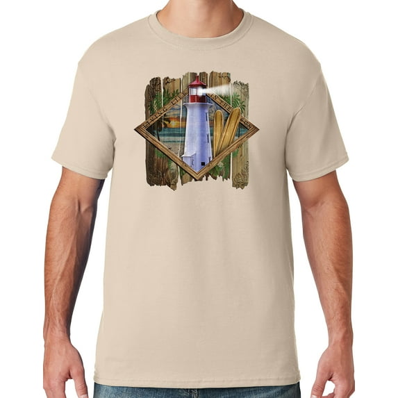 Mens Manu Bay Surf Company SURF LIGHTHOUSE T-shirt, Small Sandstone