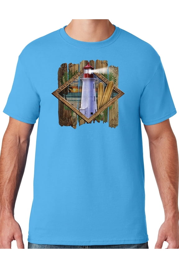 Mens Manu Bay Surf Company SURF LIGHTHOUSE T-shirt, XL Aqua Blue