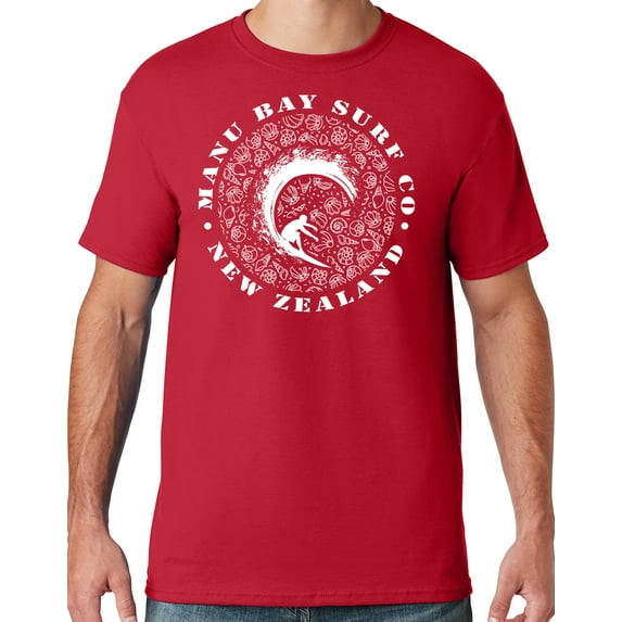Mens Manu Bay Surf Company WHITE BARREL SURFER T-shirt, 3XL True Red