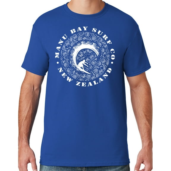 Mens Manu Bay Surf Company WHITE BARREL SURFER T-shirt, 4XL Royal Blue