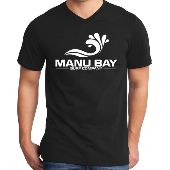 Mens Manu Bay Surf Company WHITE LOGO Surfer T-shirt, Extra-Small Black