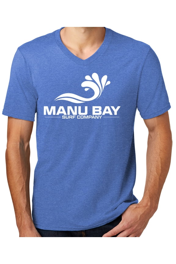 Mens Manu Bay Surf Company WHITE LOGO Surfer T-shirt, Small Heathered Royal