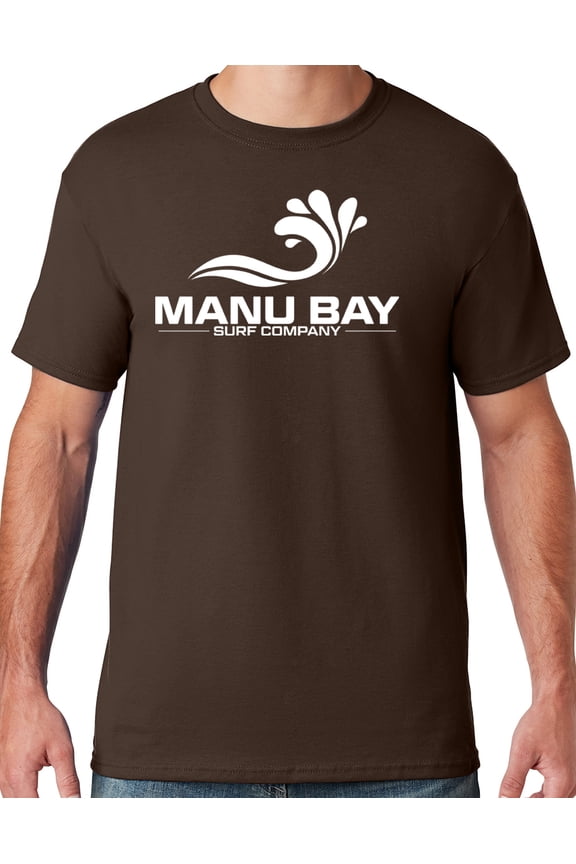 Mens Manu Bay Surf Company WHITE LOGO T-shirt, 2XL Chocolate Brown