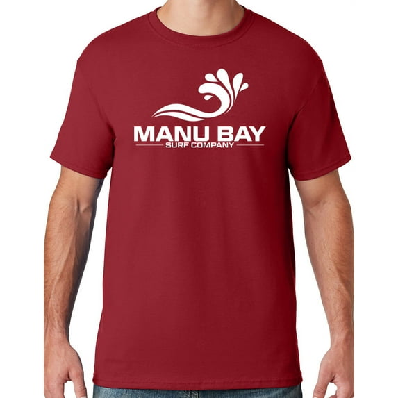 Mens Manu Bay Surf Company WHITE LOGO T-shirt, 2XL Crimson Red