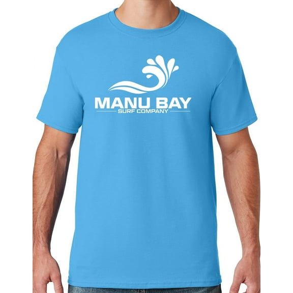 Mens Manu Bay Surf Company WHITE LOGO T-shirt, 5XL Aqua Blue