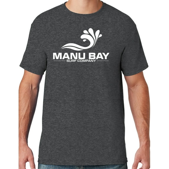 Mens Manu Bay Surf Company WHITE LOGO T-shirt, Large Black Heather
