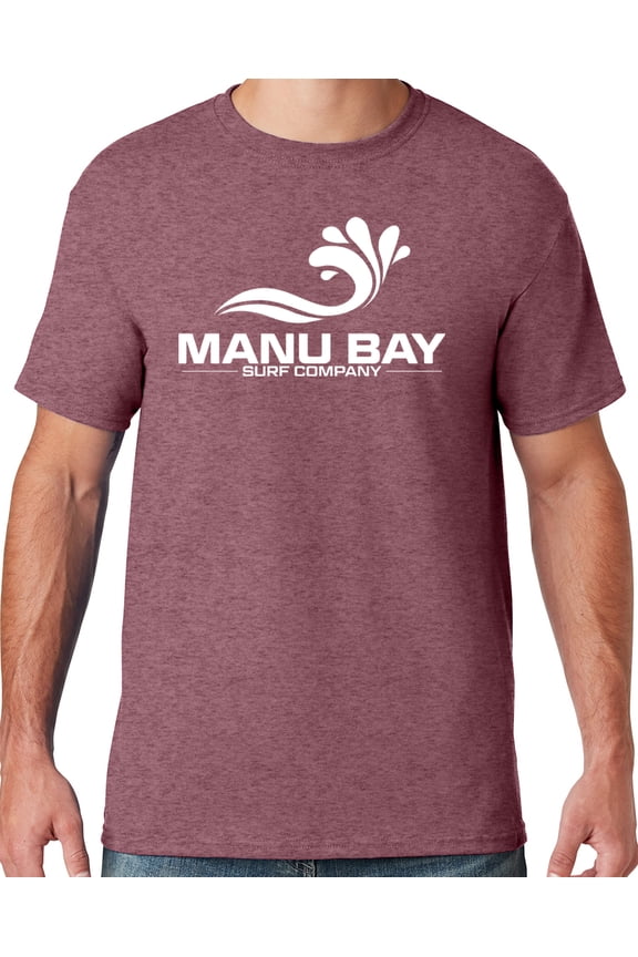 Mens Manu Bay Surf Company WHITE LOGO T-shirt, Medium Vintage Heather Maroon