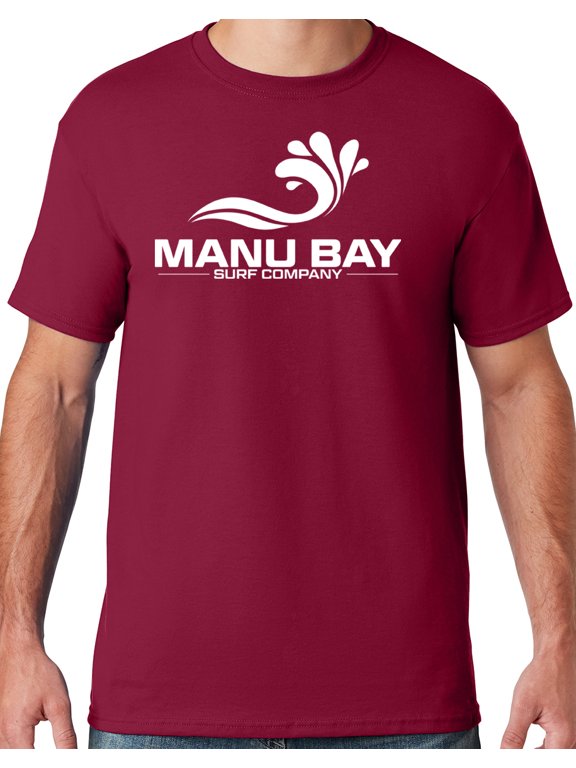 Mens Manu Bay Surf Company WHITE LOGO T-shirt, Small Cardinal Red