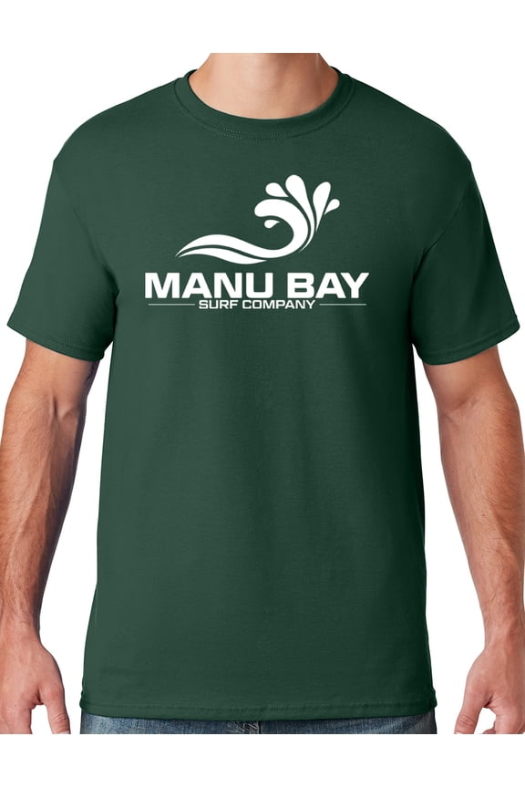 Mens Manu Bay Surf Company WHITE LOGO T-shirt, Small Forest Green