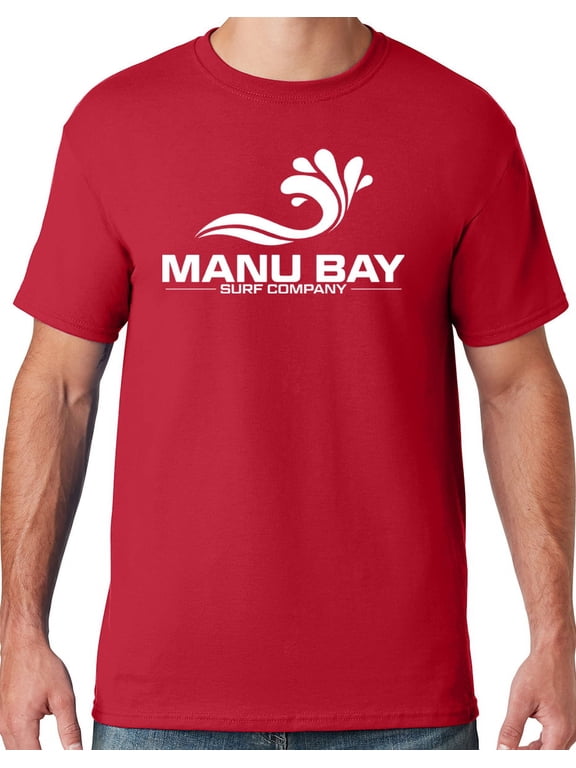 Mens Manu Bay Surf Company WHITE LOGO T-shirt, Small True Red