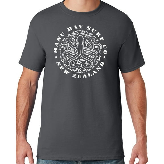 Mens Manu Bay Surf Company WHITE OCTOPUS T-shirt, 3XL Charcoal Grey