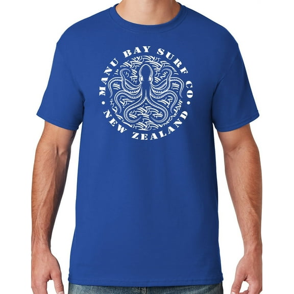 Mens Manu Bay Surf Company WHITE OCTOPUS T-shirt, 3XL Royal Blue